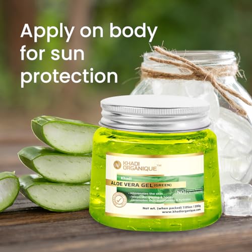 Image of Khadi Organique Pure Natural Aloe Vera Green Gel for Skin, Body & Hair | Hydrating, Nourishing, Moisturizing & Soothing | No Parabens or Mineral Oil | Multipurpose Herbal Gel - 200 gm (Pack of 4)