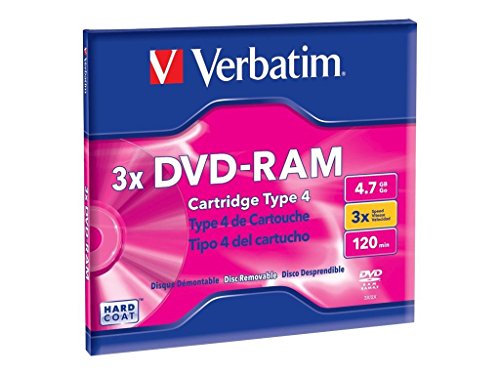Verbatim 95002 DVD-RAM 4.7GB 3X Single Sided, Type 4 with Branded Surface - 1pk with Cartridge