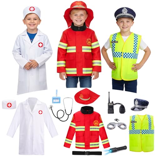 WIKITOT 3 in 1 Kids Role Play Costumes 13 Pieces Fancy Dress up Set for Boys Age 3-7 Birthday Halloween Costumes for Kids & Toddlers