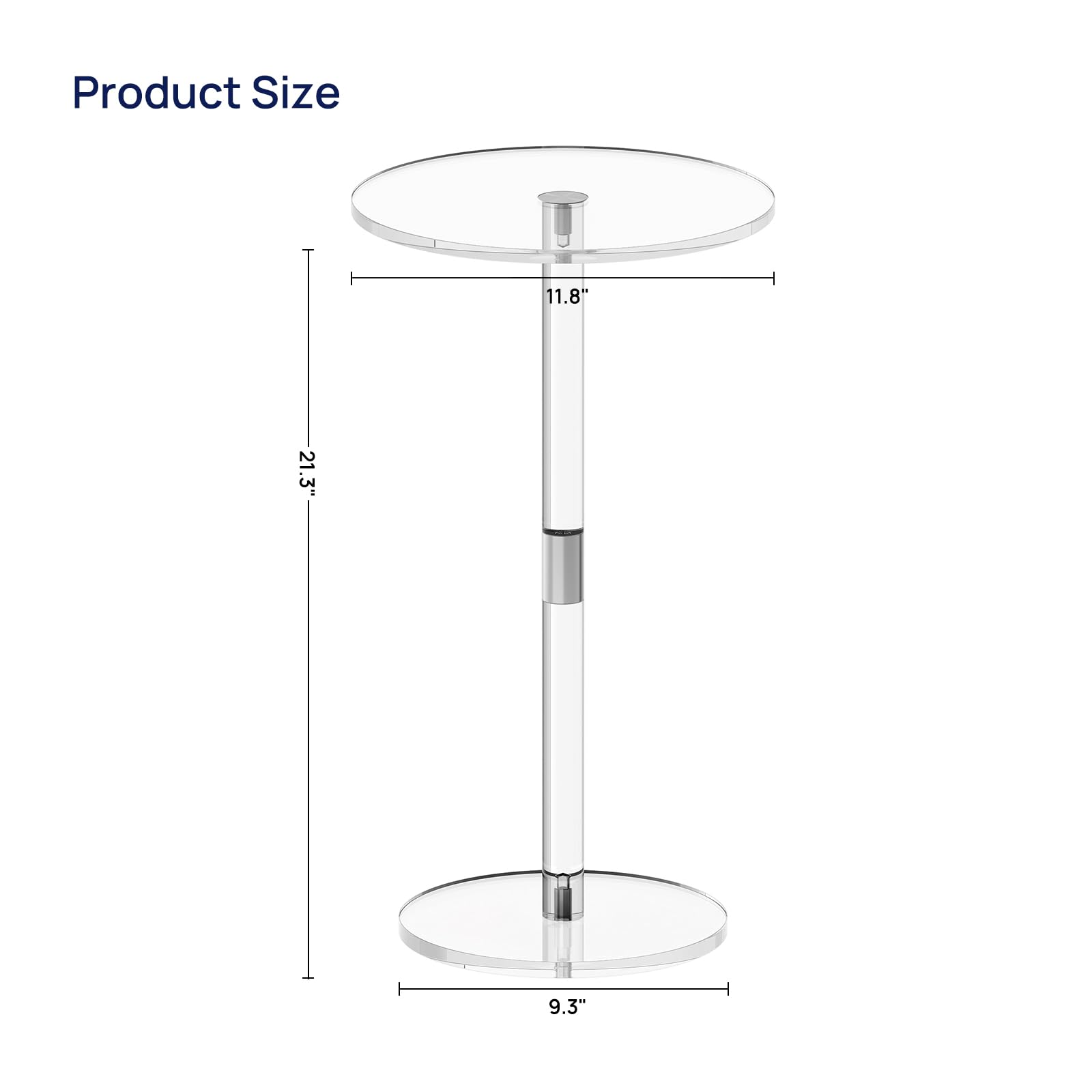Mesa de bebida acrílica para espacios pequeños, 11.8 pulgadas de largo x 11.8 pulgadas de ancho x 21.3 pulgadas de alto, mesa auxiliar de pedestal transparente para sala de estar, redonda, 3