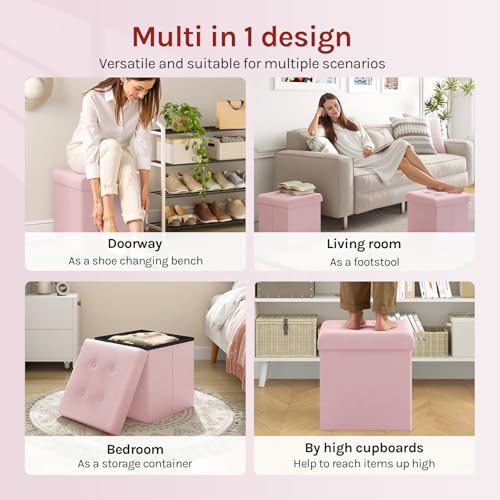 Pouf Tabouret Rangement Pliable Lin Rose 43L WOLTU