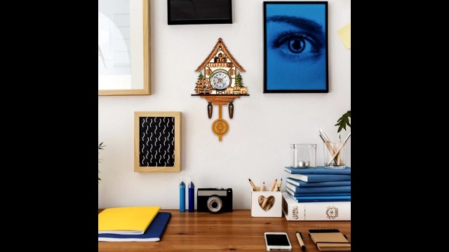 Reloj de pared cucú de madera con péndulo vintage miniatura 7