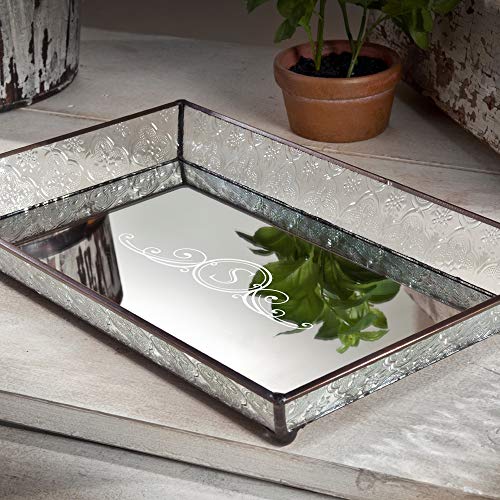 J Devlin Tra 106-1 Et207 Personalized Vintage Glass Jewelry Tray With Mirrored Bottom Monogrammed Decorative Dresser Engraved Vanity Organizer #TOP1