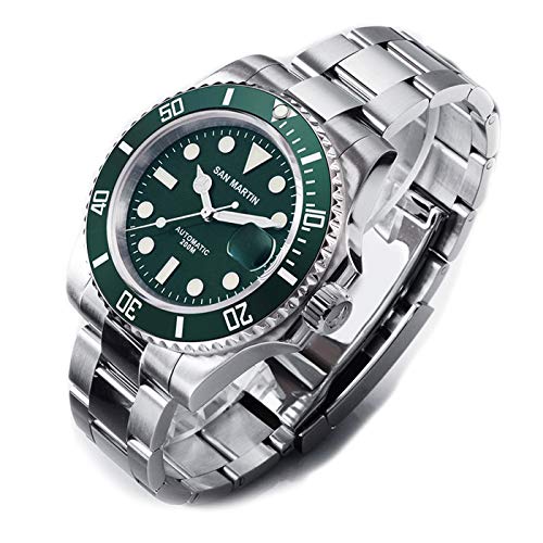 San Martin Reloj Mecánico Automático para Hombre con Bisel de Cerámica Verde, 20 Bares, Esfera Luminosa con Ventana de Fecha, Buzo (Buceador, Mecánico), Diverso/Deportivo