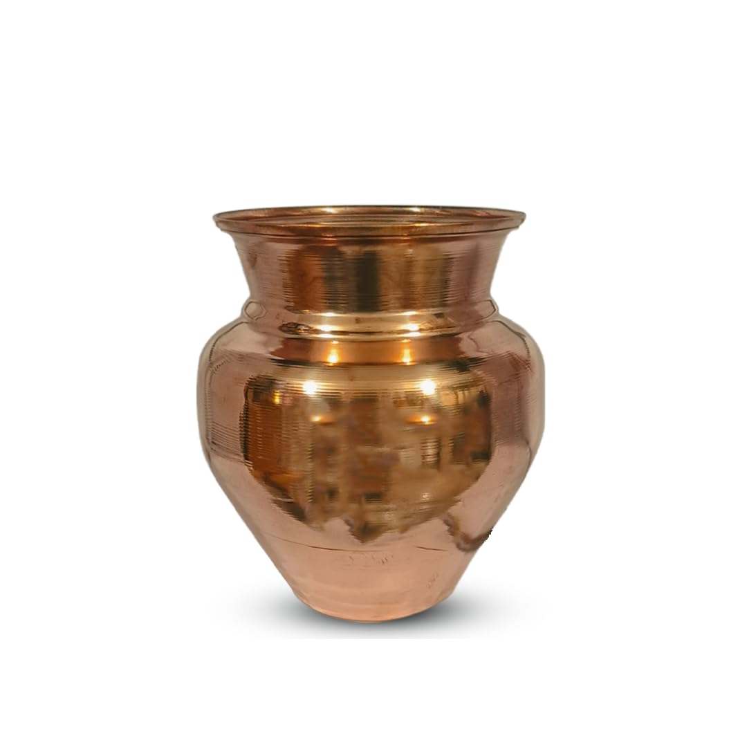 Copperika Pure Copper Kalash for Pooja & Drinking Water 1000ml Medium Size | Heavy Build | Copper Puja Lota for Festivals | Mangal Kalash | for Poojan Worship Temple Home | Light Weight-image-10