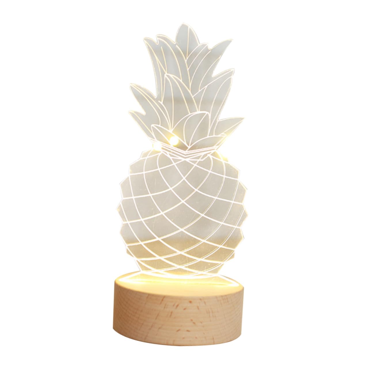 TEHAUX 3 Stck. Kreative Ananas LED Nachttischlampe mit Zartem Design und Langlebigem Material Dekoratives Nachtlicht für Wohnräume Geschenkidee Glattem Holzsockel Batteriebetrieben