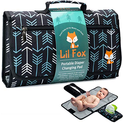 Lil Fox Portable Changing Pad – One-Hand Diaper Change Pad for Baby Diaper Bag or Changing Table. Unisex Baby Shower Gifts, Newborn Essentials