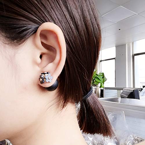 Noumanda Double Sided Pearl Flower Sweet Style Statement Fashion Earring For Women (Black) #TOP4