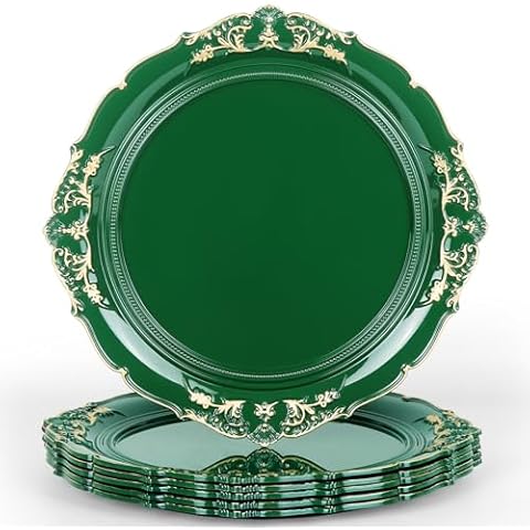 YXZHUOYU Green Embossed Charger Plates Set Cover