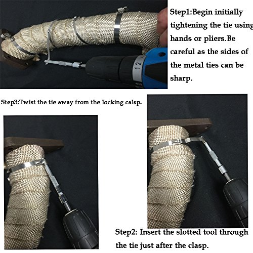 Hiwowsport Exhaust Header Heat Wrap Locking Tie Tightening Tool+ 8Mm Stainless Steel Coated Locking Cable Zip Ties 6 Pcs #TOP5