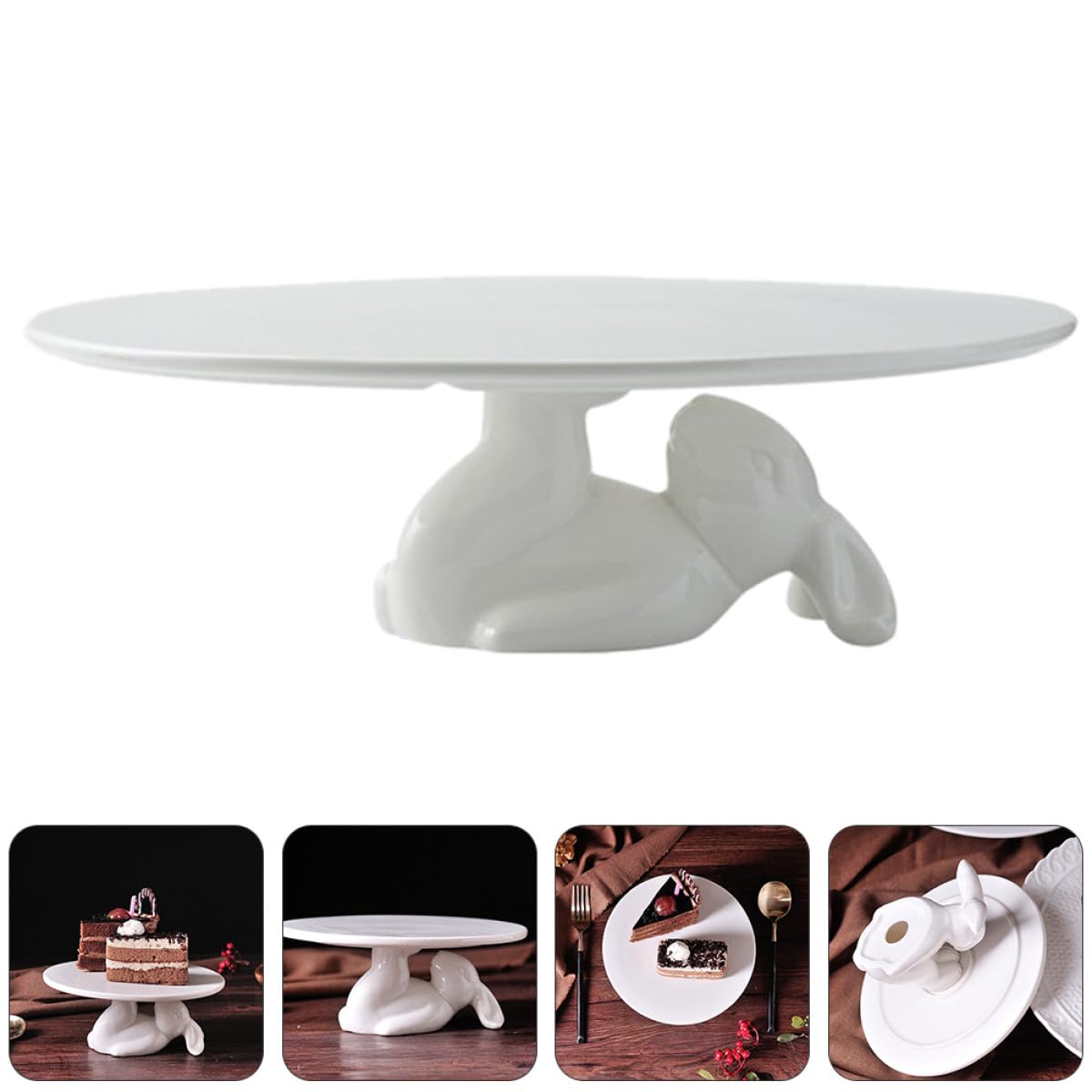 jojofuny 1pièce Présentoir Gâteau Céramique Lapin Plateau à Dessert Antichoc Support Snack pour Anniversaire et Fête à Domicile
