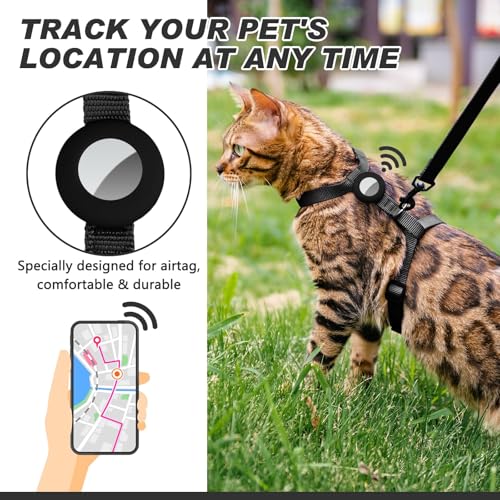 Cat Harness and Leash Set with Airtag Holder for Walking & Travelling, Escape Proof Cat Harness for Small Medium Large Kitten, Adjustable Lightweight Soft Cat Vests (Black) - Image 3