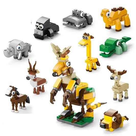 Image of Building Blocks Bricks Set, Build, Learn and Play, Construction, Educational Interactive Creative DIY Toy, Compatible with All Major Brands (10 in 1, Cute Wildlife Jungle Animals Paradise, 296 Pcs)
