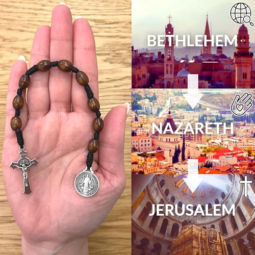 Pocket Rosary, Handmade and Blessed in the Holy Land, Prayer Beads with Saints Medal and Cross/Crucifix, Gift Pouch and Certificate of Authenticity3