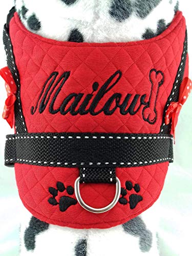 Hundegeschirr S M L XL XXL Brustgeschirr mit Wunsch Namen bestickt Rot Schwarz