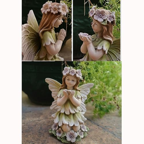 Estatua Ángel de Resina con Flores para Jardín miniatura 5