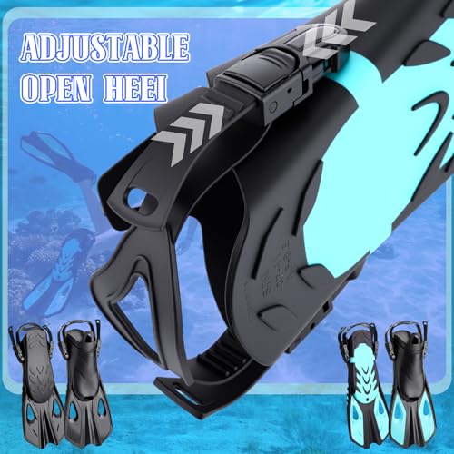 Shappy 2 Pairs of Snorkel Fins Swim Fins Travel Size Short Adjustable Buckles Open Heel Swim Flippers for Snorkeling Diving Swimming Adult Men Womens(Black, Green,L/XL (Adult US Size 9-13)) - Thumbnail 5
