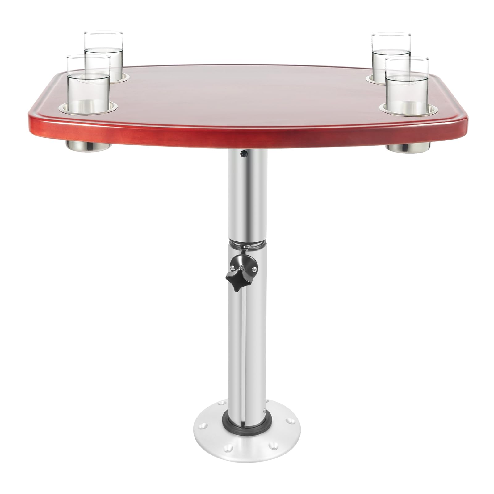 Mesa de barco con 4 soportes para bebidas, de roble, para barco, caravanas, cubiertas de yates, altura ajustable, 600 x 380 mm