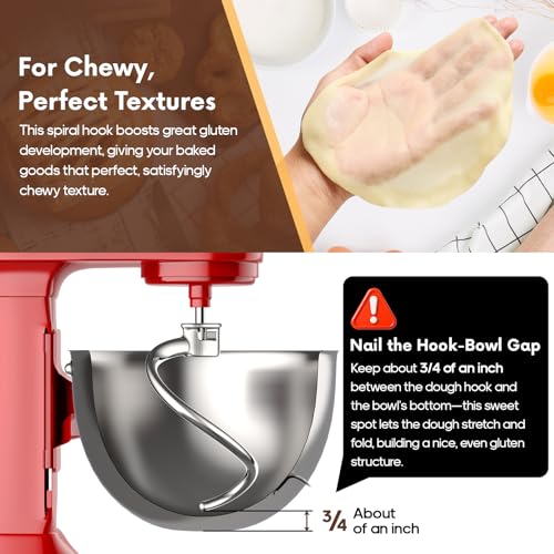 Image of Stainless Steel Spiral Dough Hook for KitchenAid 5Plus & 6QT Bowl-Lift Stand Mixer, Rustproof & Easy Clean Bread Hook kitchen aid accessories and attachments, Perfect for Pizza Pasta Cookie