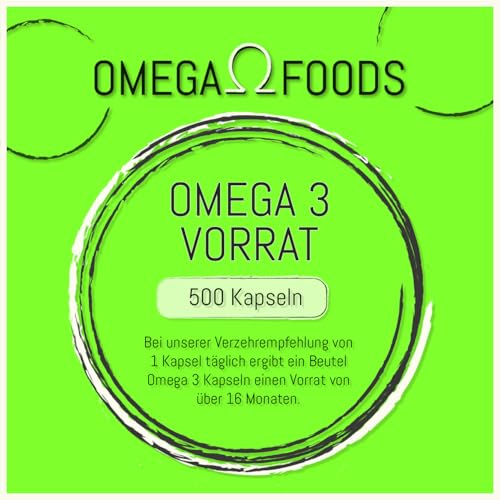 Omega 3 Fischöl Kapseln – 500 Kapseln Hochdosiert – 1000mg Fischöl und 350mg Omega3 Fettsäuren Pro Kapsel im 500er Sparpaket