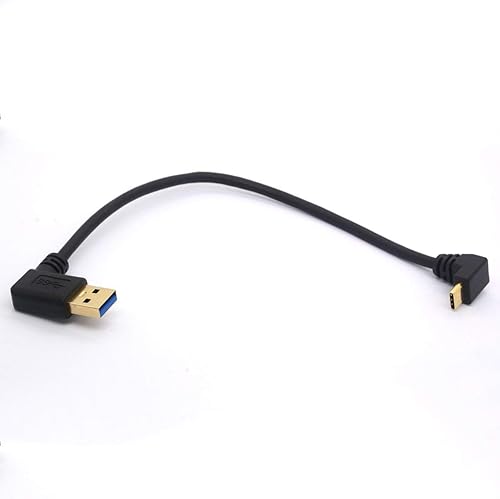 Miniatura 10 de Cable de extensión USB tipo C de 9.8 in, chapado en oro, USB 3.0 macho a 90 grados hacia arriba en ángulo descendente, cable tipo C, cable adaptador