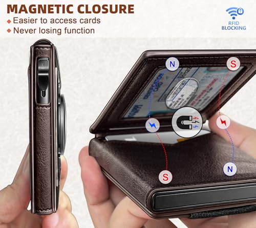 Image of BULLIANT Men Slim Leather Wallet Metal Case Money Clip-Magnetic Closure