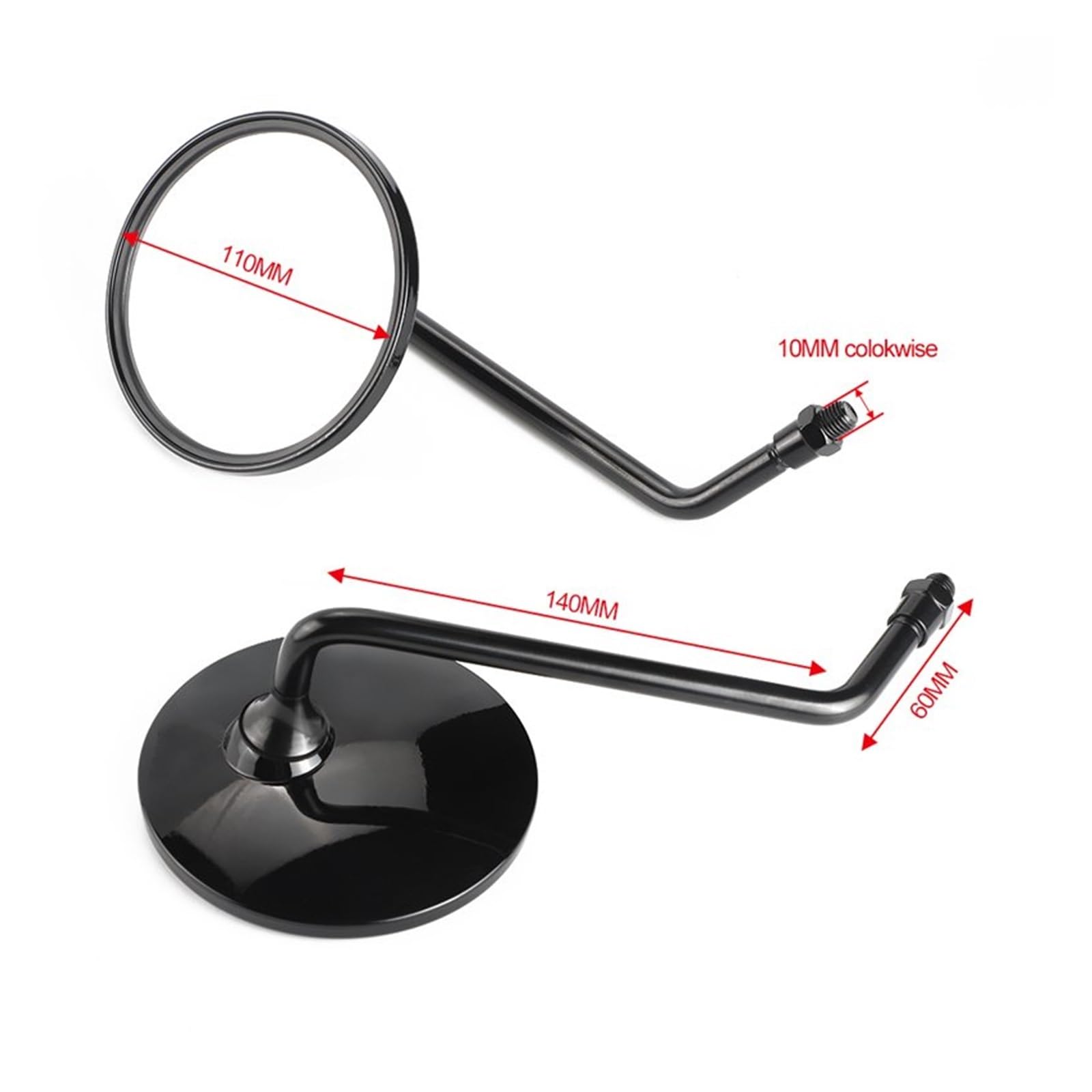 Specchietto retrovisore per Moto Nero, Rotondo, da 10 mm, per Moto, Scooter, Accessori per Moto, specchietto retrovisore per Bici