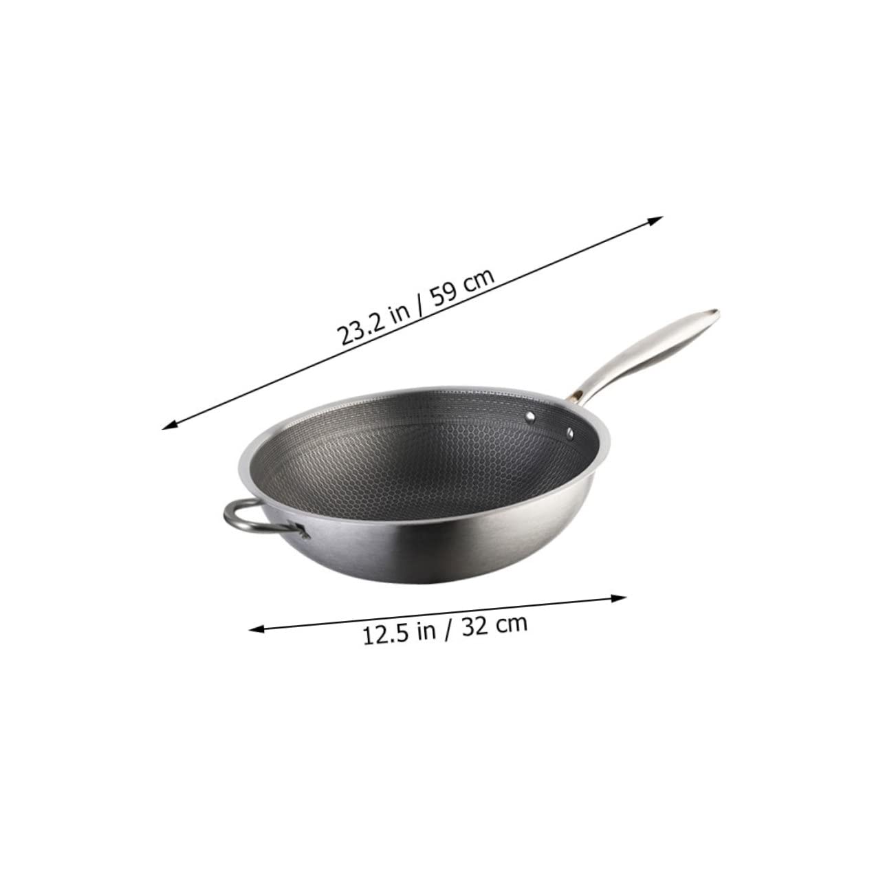 VICASKY Wok Padella in Acciaio Inox Fondo a Nido D'ape Antiaderente Manico Ergonomico Adatta per Friggere Patate e Cucinare Carne, Compatibile piano Induzione