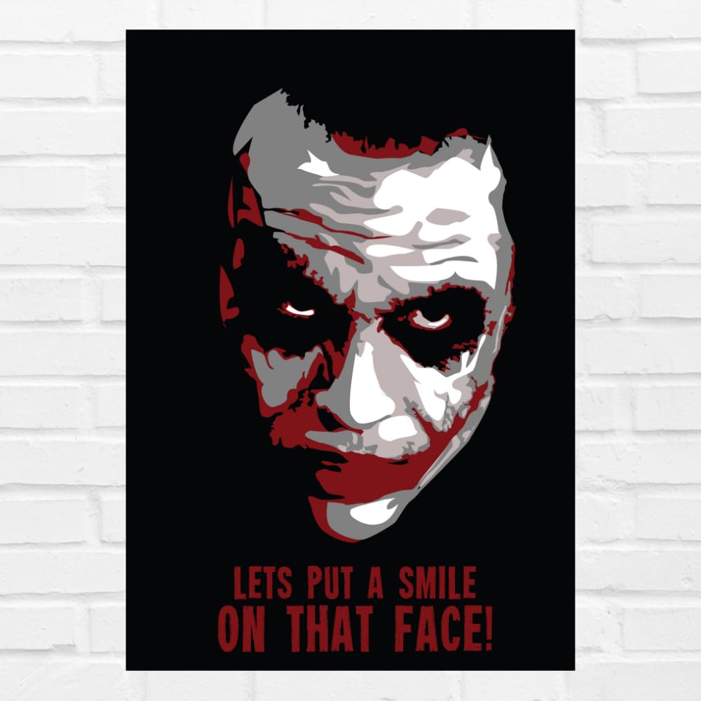 Good Hope - Joker Poster 12x18 Inch – Heath Ledger Face Art Print | “Let’s Put a Smile on That Face” Quote | Wall Decor for Fans of DC, Batman, Joker Matte Paper 300 GSM