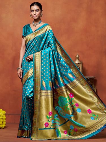 Image of EthnicJunction Women's Silk Blend Woven Paithani saree With Blouse Piece | Wedding Saree | Heavy Saree