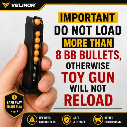 Image of VELINOR Pull-Back Action Toy P729 Gun with 200 BB Bullets | Long Range Shooting Pistol for Kids & Adults | Removable Magazine | Strong Spring Power | Safe Plastic BB Pellets
