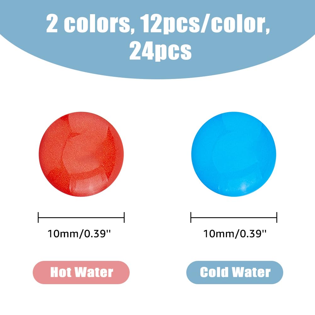 SUPERFINDINGS 24pcs 2-Color Hot & Cold Water Stickers, Epoxy Resin, Red & Blue, 10mm Diameter, Kitchen & Bathroom Faucet Stickers - Image 2