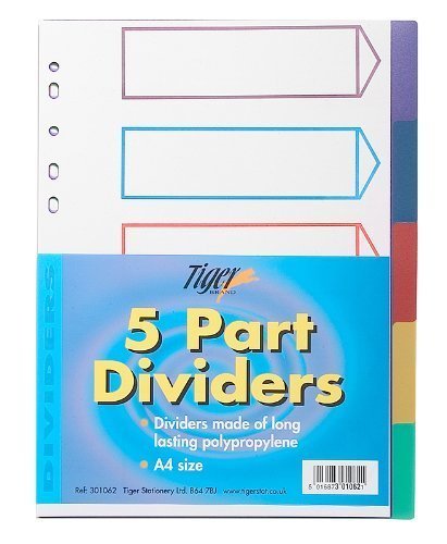 Pack of 50 Plastic 5 Part Dividers Stationary Office School Storage