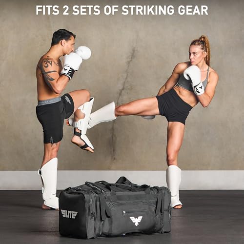 Elite Sports Monster MMA Duffel Bag – Large 44L Cordura Sports Bag w/Mesh Shoe Compartment & Adjustable Strap – MMA, BJJ, Martial Arts Gear – Fits Gi, Headgear, Shin Guards, Rash Guards & More3