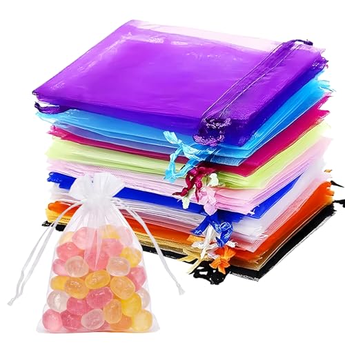 BCENG 50 Stück Organzasäckche 15x20cm Organzabeutel mit Kordelzug 10 Farben Schmucksäckchen Organza Säckchen Groß für Hochzeiten Weihnachtsgeschenke Süßigkeiten Gastgeschenke