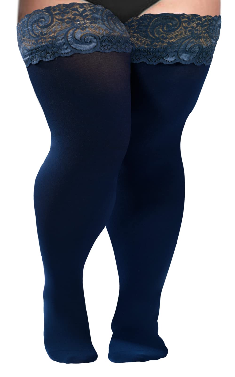 Moon Wood Plus Size Thigh High Stockings Womens 55D Semi Sheer Silicone Lace Top Stay Up Lingerie Thigh Highs Pantyhose