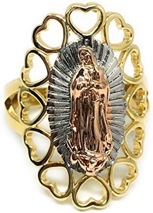 Fran & Co. Gold Plated Women's Tri-Color Virgin Mary Heart Ring Virgen de Guadalupe Anillo Corazon (6)