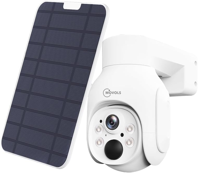 Movols 4MP Solar Security Camera Wireless PTZ Cameras Can Match with Movols 4K NVR Surveillance System.Color Night Vision, Motion Alert, Two-Way Audio,IP66 Home Surveillance.