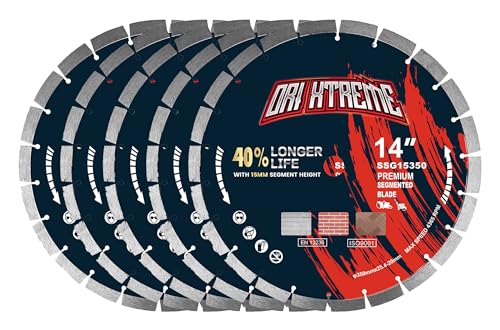 ORIXTREME 14 Inch Diamond Concrete Saw Blade 5Pcs, Segmented General Purpose Blade Dry/Wet Cutting Concrete, Reinforced Concrete, Masonry, Brick, Block,1'-20mm Arbor