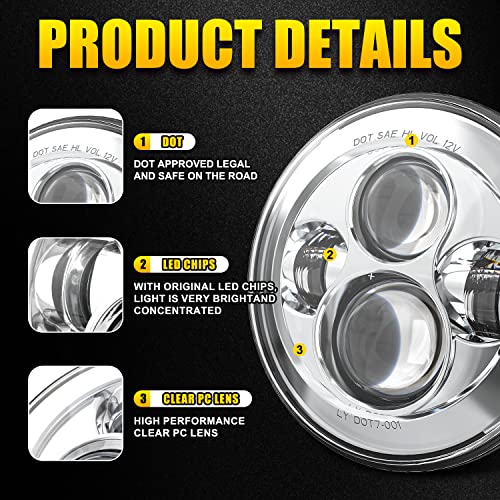 Image of LX-LIGHT 1000% Bright 7 Inch LED Headlights Anti-glare Round H6024 LED Headlight Compatible with Jeep Wrangler JK JKU TJ LJ Chevy Ford GMC Dodge etc DOT Approved Hi /Low Sealed Beam Chrome