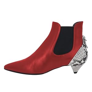 FOWT Women Pointed Toe Patchwork Snakeskin Ankle Boots Low Heel Pull on Stretchy Chelsea Boots Comfy Fashion Booties
