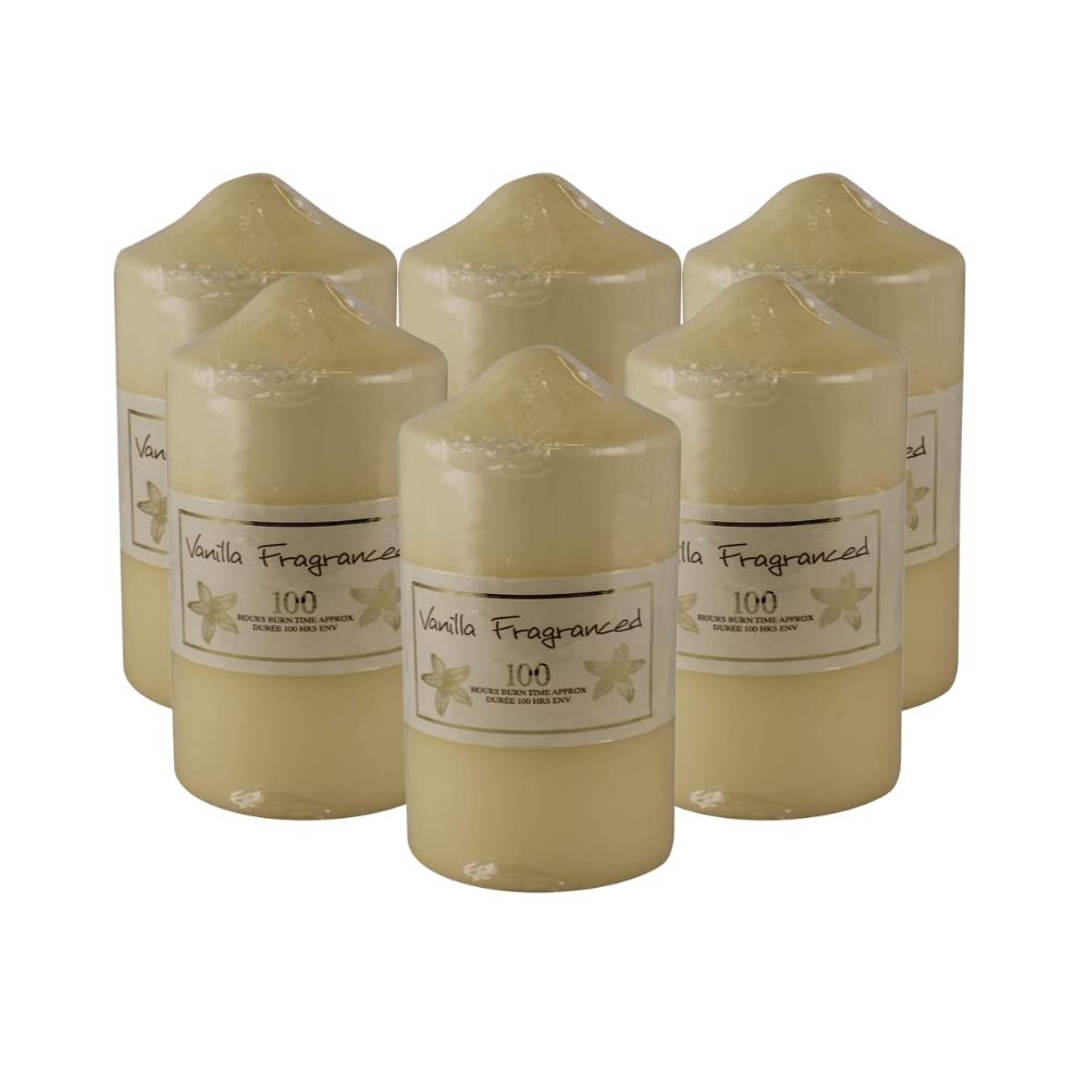 Pride Home & Garden 100 Hour Phg Premium Edition Vanilla Fragranced Pillar Candle | Stylish Long-Lasting Scented Pillar Candles | Classic Pillar Candles | Decorative Pillar Candles | Multipack (Pack Of 6, )