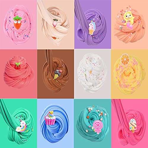 Fluffy Slime Kit -12 Pack Butter Slime Kits,Include Rainbow Unicorn and Fruit Slime,Super Soft and Non-Sticky,Stress Relief Slime Putty Toy for Girls Boys