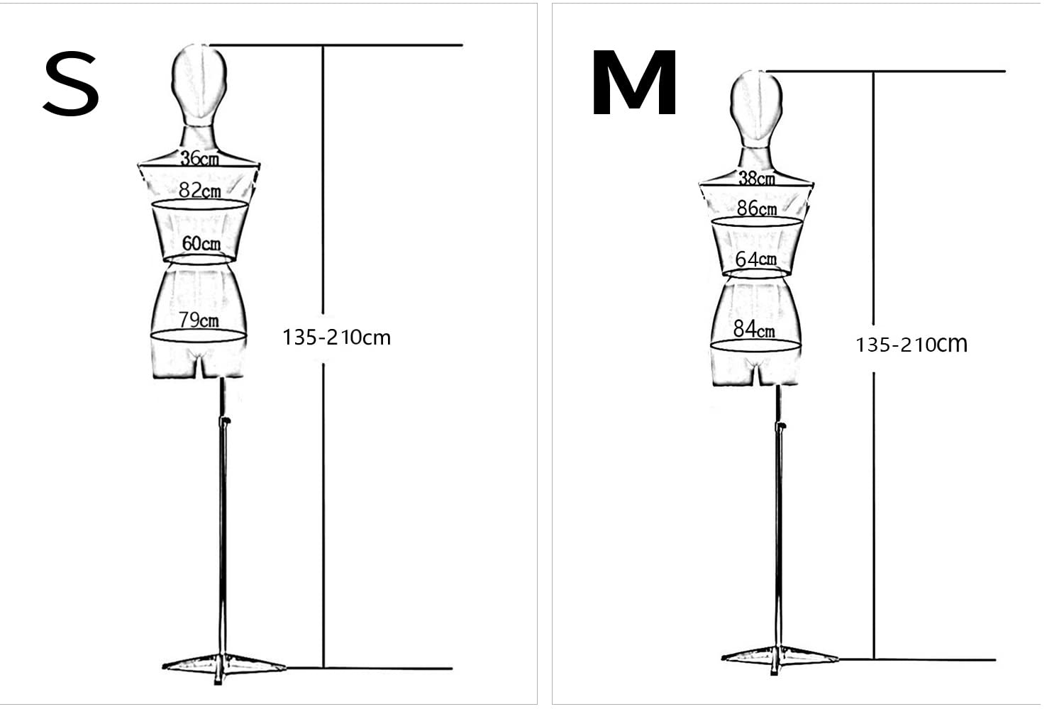 Regulowany manekin krawiecki dla kobiet (135-210 cm) ze zdejmowanymi ramionami i główką, prostokątna metalowa podstawa, idealny do prezentacji odzieży, biżuterii i szycia (2 sztuki, b