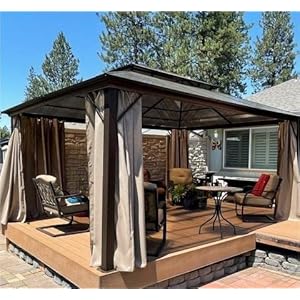 YOLENY 10'x13' Hardtop Gazebo, Outdoor Polycarbonate Double Roof Canopy, Aluminum Frame Permanent Pavilion with Curtains and Netting, Sunshade for Garden, Lawns, Patio YOLENY 10×13 Hardtop Gazebo Outdoor Polycarbonate Double Roof Canopy Aluminum Frame Permanent Pavilion with Curtains and Netting Sunshade for Garden Lawns Patio