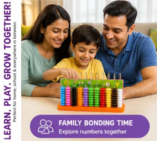 Image of BKDT Marketing Educational Abacus 10 Rods for Kids Early Math Skills for Kids to Learn to Count, Add & Subtract with Colourful Beads - Mathematics Tool kit,Abacus Toys- Festival Gifts,Diwali Gift
