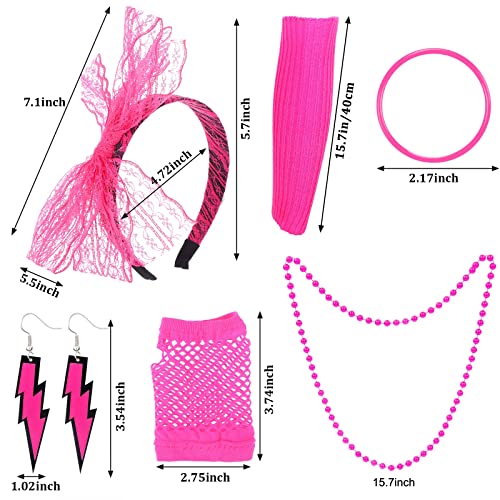 IDOTTA 80s Fancy Dress Costume Accessories Set,1980s T-Shirt Skirt Tutu Headband Gloves Earring Necklace Leg Warmers for Women Girls Party Retro Dress up - Image 4