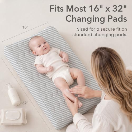 Image of Konssy 2 Pack Quilted Muslin Changing Pad Cover, Waterproof Layer 32 inch x 16 inch