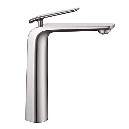 Tocaloca Commercial Bathroom Sink Faucet, Contemporary Brushed Nickel Single Handle Tall Vessel Faucet, Vanity Lavatory Mixer Tap, With Water Supply Hose, A38002BL