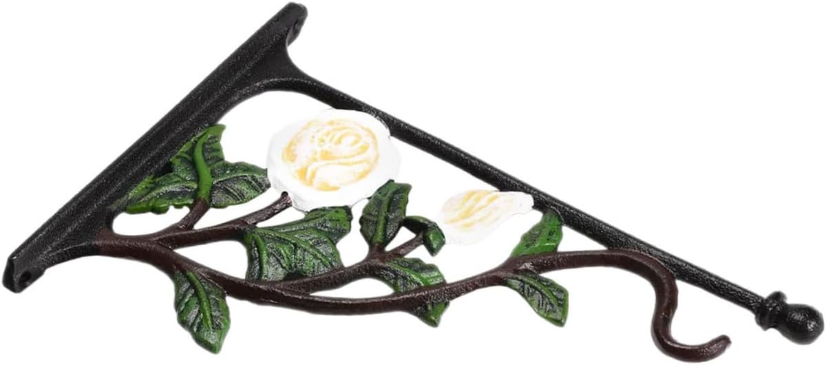Iron Rose Pattern Wall Mounted Hanging Plant Hook for Indoor and Outdoor Flowerpot, Bird Feeder, Wind Chime Bracket, Sturdy Cast Iron Hanging Basket Holder